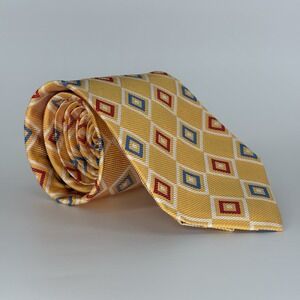 Ben Silver Silk Necktie Yellow Red Blue Rep Woven Twill Hand Made Tie